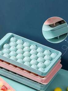 Bandeja de cubitos de hielo con tapa y caja de hielo - Bandeja de cubitos de hielo redonda con tapa, apta para refrigerador - Bandeja de cubitos de hielo con caja de hielo, apta para refrigerador - Multicolor - Ver 4