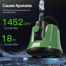Bomba Sumergible 5500L/H, 115W Potente Bomba para Fuente de Agua de 5.5M de Impulso, Caudal Ajustable, Tubera de Agua de 1M, 4 Tipos de Conexiones de Tuberas, para Acuarios, Fuentes, Jardines - verde - Ver 3