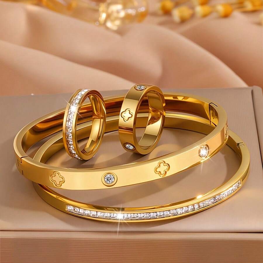 4pcs Luxury Stainless Steel Bracelets, Subtle And Elegant, Suitable For Work, Commute Or Gathering With Friends - Multicolor - View 1