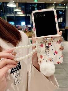 Funda protectora para teléfono móvil plegable Galaxy Z Flip 5 y Z Flip 6 con carga inalámbrica, cadena colgante con orificio, ligera y delgada, anti-caída, de color blanco y con estilo