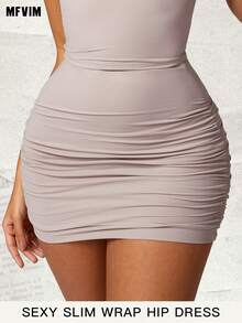 MFVIM Women's Solid Color Pleated Bodycon Mini Skirt