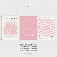 3 件套波西米亚绿色抽象几何植物线条肖像帆布墙面艺术印刷品、马蒂斯墙面艺术、毕加索艺术印刷品、威廉·莫里斯印刷品、画廊墙面艺术海报、绿色房间装饰美学墙面艺术、抽象墙面艺术、家居装饰、无框 - 粉色 - 查看 10