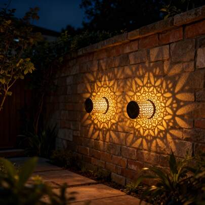 Solar Powered Coin Hollow Projection Light, Iron Art Wall Lamp, Outdoor Garden Lamp, Waterproof Warm Light LED, Suitable For Yard, Lawn, Park