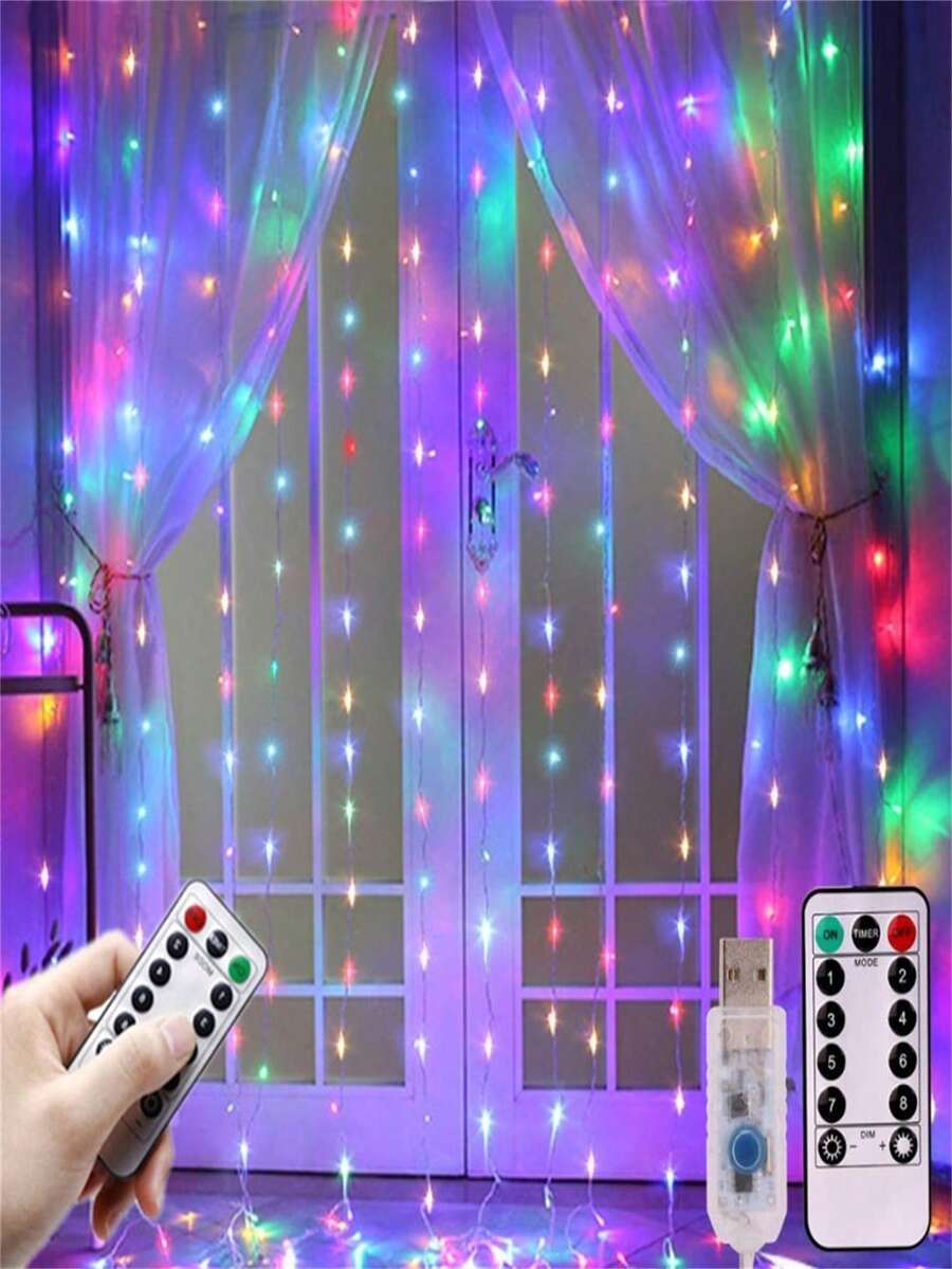 USB LED Curtain String Lights, Holiday Wedding Fairy Light, Garland Lights For Bedroom Outdoor Home, Remote Control, Christmas Thanksgiving Halloween Decorations Room Maid Heart Decorative Light