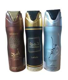 PACOTE 3 UNIADES - DESODORANTES UNISSEX - KHAMRAH BLACK, MAAHIR SILVER, ASAD BURBAN 200 ML - LATTAFA CONJUNTO 3 UN - Multicolorido - Ver 3