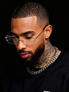 1pc Retro Small Frame Metal Eyeglasses Frame, Personalized Transparent Glasses For Men, Suitable For Street, Work, School - Gold - View 4