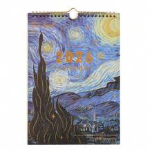 Calendario da parete 2026, design vintage con dipinti di Van Gogh, stampa in oro, formato A4, pianificatore giornaliero perfetto per casa, scuola, ufficio, ottimi accessori organizzativi per individui e professionisti impegnati (12 mesi) - Tagli Unica - Visualizzare 13