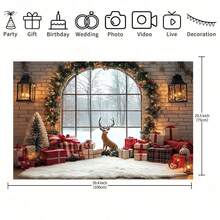 1 خلفية صور عيد الميلاد تتميز بوجود الأيائل والنوافذ المغطاة بالثلج وجدار من الطوب والأضواء الوامضة - مشهد عالم شتوي مذهل مع أكاليل وسلاسل زهور، مثالي لعرض شجرة عيد الميلاد والصور العائلية وديكور الحفلات الداخلية/العطلات. متوفر بأحجام متعددة. - متعدد الألوان - مشاهدة 10