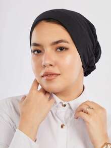 1 pieza Nuevo estilo de gorro elástico de punto de unicolor para mujer, pañuelo musulmán de moda trenzado, adecuado para uso diario, accesorio para cubrir el cabello suelto