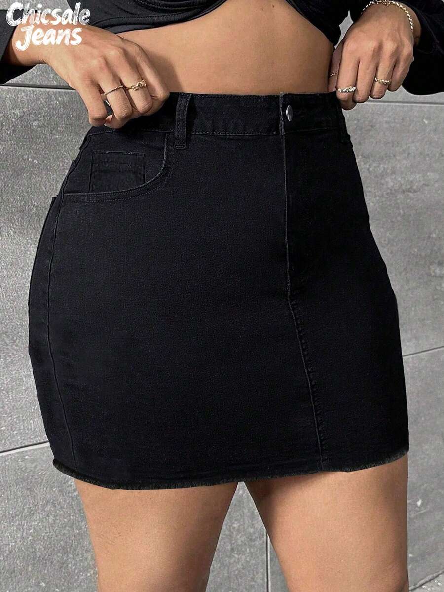 Gonna a tubino di jeans casual con tasche e bottoni, di taglia grande, per donne