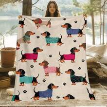 Super Soft Cute Dachshund Prints Flannel Printed 3D Blanket, As Birthday Gifts, Family, Wedding, Souvenir Blankets, Polyester Blankets Suitable For All Seasons, Washable, Machine Washable, Lightweight, Breathable, Comfortable, Warm, Unique, 280gsm For Him, Her Personalized Ideal Gifts For Her, Him, Family, Boyfriend, Girlfriend, Father, Family, Mother, Lover, Daughter, Son, Grandfather, Grandmother, Friend, Classmate, Pet.   Perfect Nap, Camping, Travel, Home, Daily Life, Office Decoration, Birthday, Anniversary, Valentine's Day, Thanksgiving, Christmas, Halloween, Mother's Day, Father's Day, Wedding, New Year Gifts ,Sofa,Bed,Car,Bedroom,Living Room,Office,  Outdoor Camping, Beach,Wall Decoration - 多色17 - 查看 3