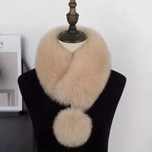 1pc Women's Luxury Faux Fur Scarf, Thickened Long Winter Neck Warmer With Fur Ball Lapel, Elegant Soft Fashion Accessory For Autumn & Cold Weather - xám - Xem 3