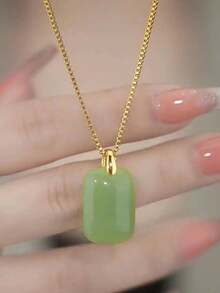 1pc Fashionable Green Glass Pendant Necklace For Women For Party Prom Fashionable Accessories - 1個 - 查看 1
