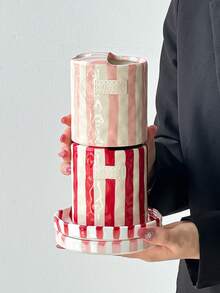 1pc Striped Ceramic Mug And Saucer Set, Classic Striped Ceramic Coffee Cup And Saucer Set, English Afternoon Tea, Black Tea Cup And Saucer, Home Afternoon Tea, Coffee, Juice, Milk, Water Cup, Holiday Gift For Friends And Classmates - Multicolor - View 9