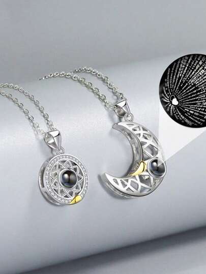 High End Sun Moon Couple Magnetic 100 Language Projection Necklace, Men's And Women's Niche Design Pendant, Romantic Couple Love Token (Extremely Romantic). It Symbolizes The Emotional Connection Between Husband And Wife, The Sweet Embellishment Of Daily Clothing, And The Unique Romance In Love. Suitable For Couples Pursuing Niche High-End Designs,