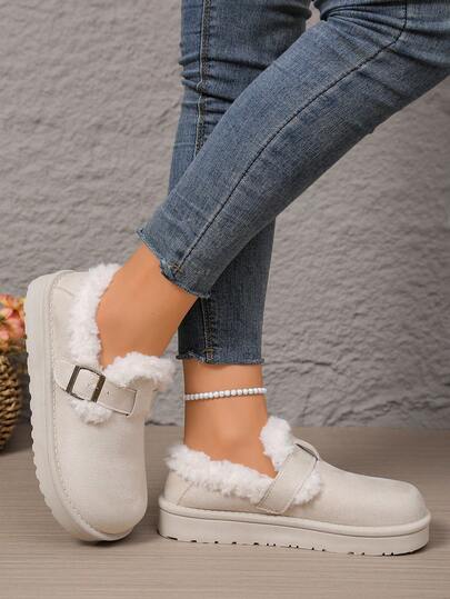 Damen klassische Mode bequeme Slip-On/Schnallen Plateau-Sohle Stiefel, neue Winter Innen-/Außen Fleece-gefütterte warme und dicke "-Stil" Schneestiefel