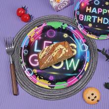 10/20/40/50 pièces, Fournitures de fête fluorescentes - Assiettes en papier de 7 pouces et 9 pouces qui brillent dans le noir pour la fête d'anniversaire "Let's Glow", décorations de fête néon pour la baby shower, thème de la nuit noire
