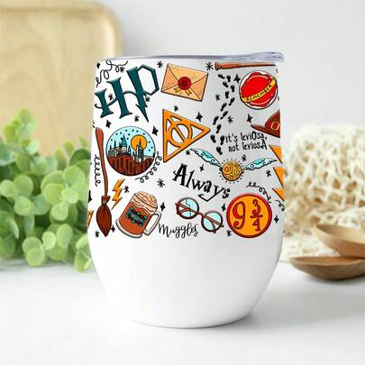 Warner Bros 12oz Harry Potter Themed Cute Mug With Lid, Stainless Steel Coffee Cup, Suitable As Holiday Gift For Family And Friends, 1pc