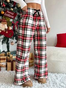 女士直筒抓绒休闲保暖裤，带3D蝴蝶结，舒适冬季家居服 - 彩色 - 查看 7