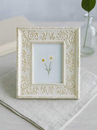 Vintage Baroque Ornate Photo Frame - Antique White Distressed & Black Gold Picture Frame With Floral Carved Design | Retro European Palace StyleDecor Decor For Living Room, Bedroom, Office