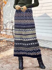 Women's Spring/Summer Pixel Print Lightweight Thin Straight Skirt, Elegant For Resort Or Commute - Multicolor - View 3