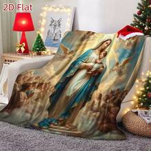 1pc High Quality Flannel Blanket Virgin Mary With Baby Jesus Religious Print White Single Side Printed Blanket For Home Decor Halloween Decoration Christmas Decoration Bohemian Style Retro Curtain All Season Decor Festival Gift Machine Washable - White - View 4