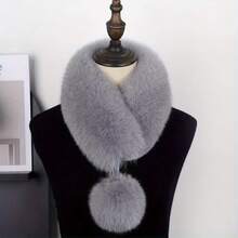 1pc Women's Luxury Faux Fur Scarf, Thickened Long Winter Neck Warmer With Fur Ball Lapel, Elegant Soft Fashion Accessory For Autumn & Cold Weather - xám - Xem 6