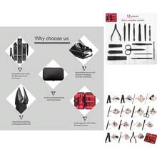 TOSANI - Kit Profesional de Manicura y Pedicura 15 en 1 de Acero Inoxidable con Estuche Negro para Viajar, Incluye Herramientas de Cuidado Facial, de Oídos y Cejas - Multicolor - Ver 1