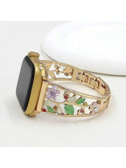 Pulseira de relógio inteligente feminina de liga de zinco com flores coloridas, compatível com Apple Watch 38/40/41/42/44/45/49 mm