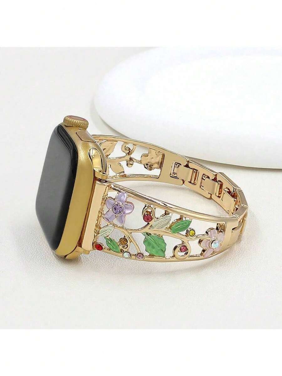 1 buc. Curea de ceas inteligentă din aliaj de zinc cu flori colorate pentru femei, compatibilă cu 38/40/41/42/44/45/49 mm