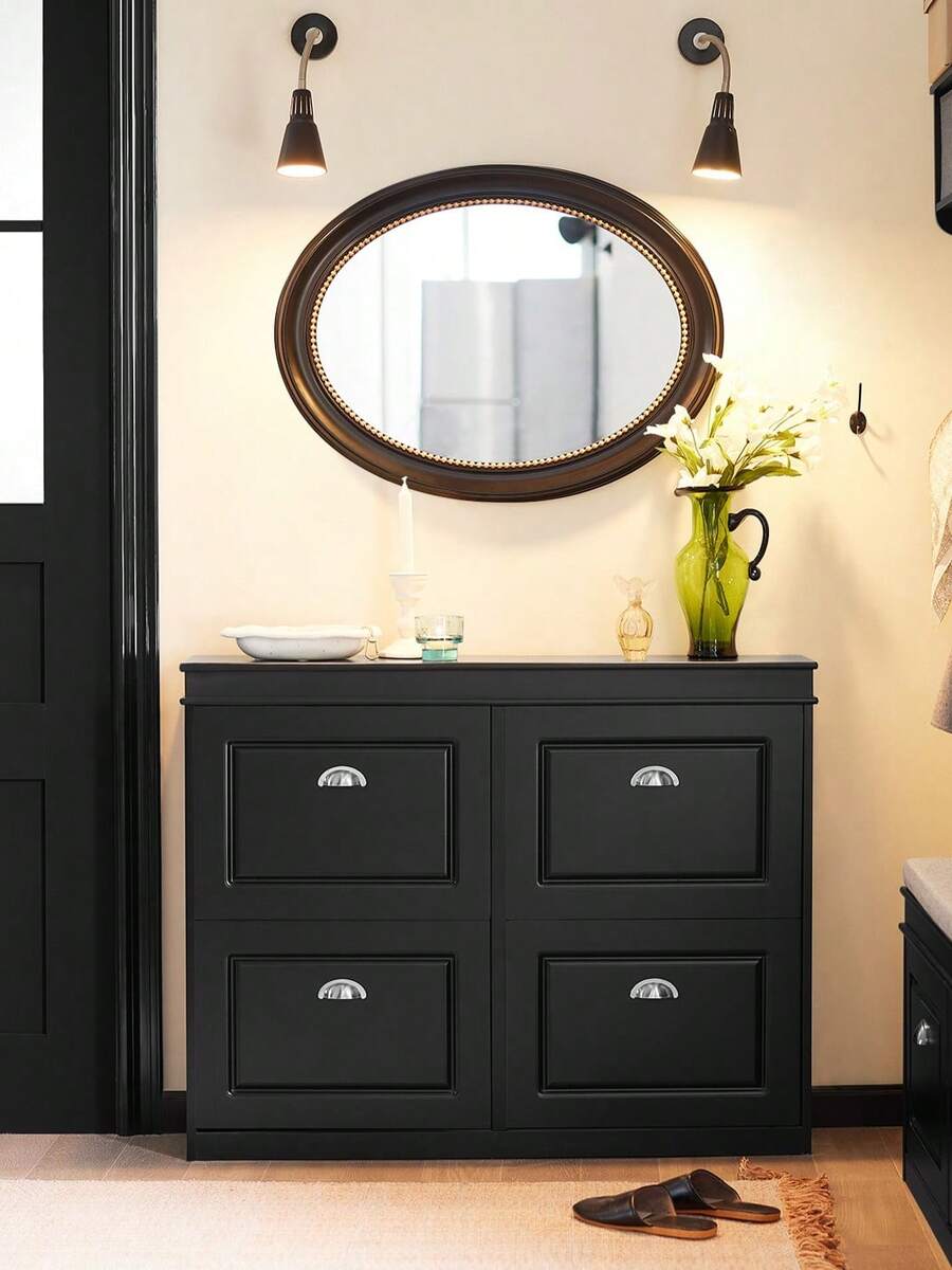 SoBuy FSR79-SCH Schuhschrank schmal mit 4 Klappen Schuhregal Schuhkipper mit 8 Ablageflächen Schuhkommode Schuhablage Schwarz BHT ca.: 105x82x24cm Schmaler Schuhschrank Schrank Schuhe Schuh Schrank Schuhaufbewahrung Schuhaufbewahrungsschrank Schuhaufbewahrungstruhe Schuhbank Schuhe Schrank Schuheschrank Schuhkasten Schuhkipper Schuhkommode Schuhregal Schuhregal Geschlossen Schuhregal Schmal Schuhregal Schmal Geschlossen Schuhschrank Schuhschrank Geschlossen Schuhschrank Hängend Schuhschrank Mit Türen Schuhschrank Schuhschränke Schuschrank Shoe Cabinet Aufbewahrungsbank Aufbewahrungsschrank Aufbewahrungstruhe Ayakkabı Dolabı Ayakkabılık Dolap Flurschrank Eingangsbereich Schwarz MDF (E1) 105x24x82 cm