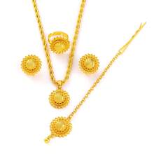 Set de 4 bijuterii clasice cu două bare, culoare aurie, cercei, inele, colier, lanț de păr, cadou pentru petreceri din Orientul Mijlociu, cadou de zi cu zi, nuntă, cadou de sărbători