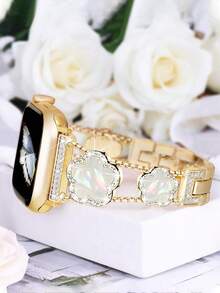 1pc Compatible With Apple Watch Band Watch Strap Women, Black Five Leaf Clover Diamond Golden Copper Strap, Summer Flowers Metal Bracelet,Compatible With Apple Watch 38/40/41/42/44/45/46/49 Mm, Compatible With Apple Watches Series Ultra3/2/1/Se/10/9/8/7/6/5 4/3/2/1, Ms Old Money Wind High Fashion Accessories - bạch kim - Xem 10