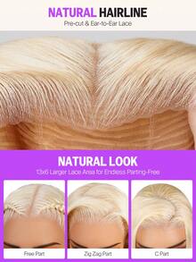 MEGALOOK #613 Blonde Lace Front Wig 13x6 Three-Go™ Silky Straight - Premium 100% Virgin Human Hair, Pre-Plucked And Knotted, Breathable Lace, Hand-Tied, With Baby Hair - No Glue Needed, Minimal Shedding, Durable & Invisible, Suitable For Halloween, Wedding, Christmas Party, Vacation, Back To School, Date Night And More, Women's Business Wig - S613 - View 8