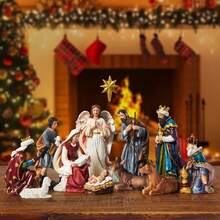 Nativity Sets For Christmas Indoor Nativity Scene Set Resin Figurine Christmas Ornament Religious Table Holidays Decor Gifts 13 Pieces 7.9 Inch - White - View 4