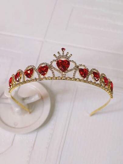 1 Stück luxuriöse rote Herzkrone, hergestellt aus Legierung, ohne Federn, geeignet für Valentinstag, Partys und Hochzeiten