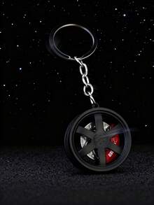 1pc Stylish Car Wheel - Shaped Keychain With Brake Caliper Detail, Perfect Auto - Themed Accessory - Black - View 3