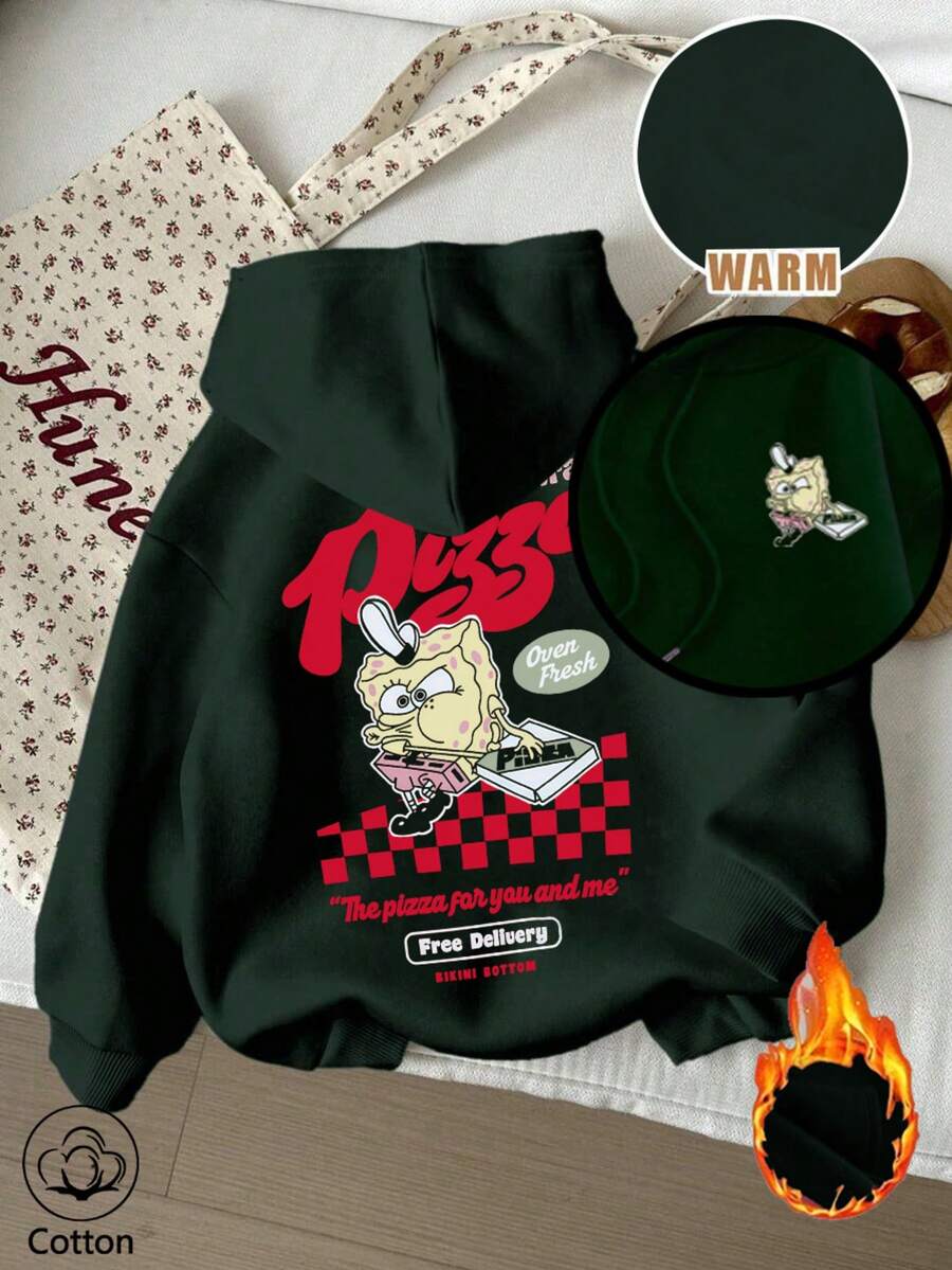 SpongeBob SquarePants Áo nỉ nữ có mũ, màu đen, chất liệu cotton pha, dày dặn, in hình SpongeBob phiên bản hợp tác, họa tiết kẻ caro đỏ, phong cách đường phố punk, thoải mái và đa năng, phù hợp cho mặc nhà, giải trí, hoạt động chuẩn bị cho năm học mới. - Màu xanh lá cây đậm - Xem 1