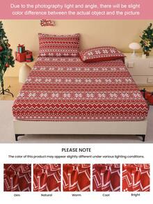 1件圣诞雪花印花床笠，适用于9至12英寸厚的床垫。柔软、抗皱、透气，适合所有尺寸的床，可机洗。时尚的圣诞装饰床笠，卧室和宿舍必备，通过Oeko-Tex认证 - 彩色 - 查看 8