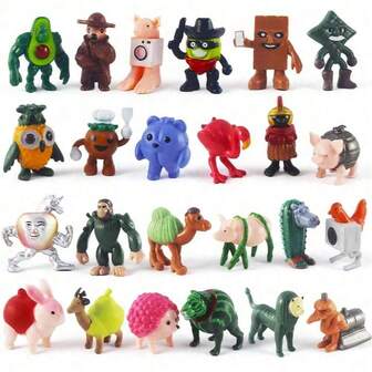 24 件意大利 Brainrot 角色收藏玩偶套装 - Tungtungtung Sahur PVC 雕像，具有富有表现力的眼睛、姿势和多种颜色选择（绿色、粉色、蓝色、黑色、棕色、白色、灰色、红色、金色）- 适合游戏爱好者的 Chibi 风格迷你人物，用于展示和架子装饰、生日/节日礼物、意大利主题收藏套装，带有标记的角色和表情，多种颜色选择。