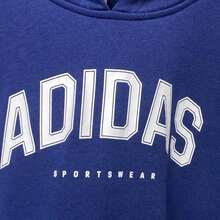 Adidas Men's Casual Sports Style Letter Print Contrast Striped Side Kangaroo Pocket Drawstring Hoodie - Blue - View 2