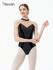 DonsGirl 1 Piece Women's Ballet Leotard, Dance Performance Costume - Elastic Mesh Fabric With Quilting, Elegant Stand-Up Collar, Velvet Waistline, Figure-Hugging Fit Bodysuit (Built-In Padded Bra) - Black - View 9