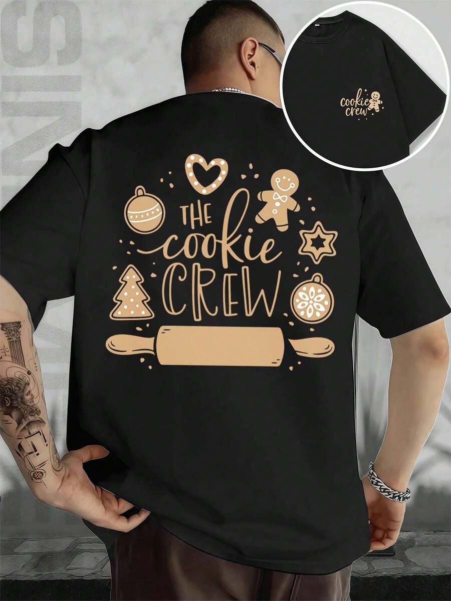 Men's Baking Cookie Crew Tee Combed Double Sided Printed Cotton Breathable Relaxed Fit Vintage  Timeless Wardrobe Piece - Black - View 1