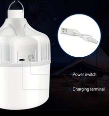 Luz LED portátil recargable para acampar en la calle con gancho, linterna de tienda regulable, carga USB, lámpara LED multifuncional de emergencia - Blanco - Ver 2