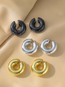 2pcs-6pcs Gothic Style Thick Hollow C-Shaped Ear Cuffs, Non-Piercing Earrings For Women Daily Wear