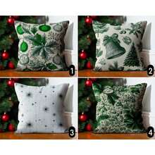 1pc Faux Linen French Christmas Throw Pillow Cover, Vintage Green Pillow Case, Festive Holiday Bells & Holly Leaves Pillow Case New Year Pillow Cover18*18 Winter Decor Farmhouse Christmas Gift New Year Gift Christmas Decor Happy Holidays Pillow Cases Home Decor Living Room Decor Christmas Style Pillow Cover New Year Pillow Cover Single-Sided Printed Without Zipper - 2 - 查看 2