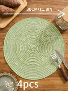 1/4/6/12pcs Bohemian Style Woven Placemats, Round Solid Color Dining Table Mats For Kitchen, Bowls, Cups, Suitable For Holidays, Parties, Birthdays, Vintage, Countryside, Outdoor, Home Decor, All Seasons - Green - View 11