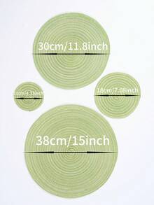 1/4/6/12pcs Bohemian Style Woven Placemats, Round Solid Color Dining Table Mats For Kitchen, Bowls, Cups, Suitable For Holidays, Parties, Birthdays, Vintage, Countryside, Outdoor, Home Decor, All Seasons - Green - View 4