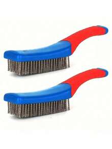 2pcs Steel Wire Brush With Stainless Steel Bristles And Plastic Handle, For Removing Rust, Welding Slag, Dirt And Paint, Deep Cleaning