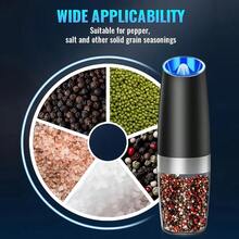 2PCS Gravity Electric Salt And Pepper Grinder Set – One-Handed Automatic Mill With Adjustable Coarseness, LED Light, Battery Powered, Black Stainless Steel Spice Grinder For Kitchen & Dining - Black - View 8